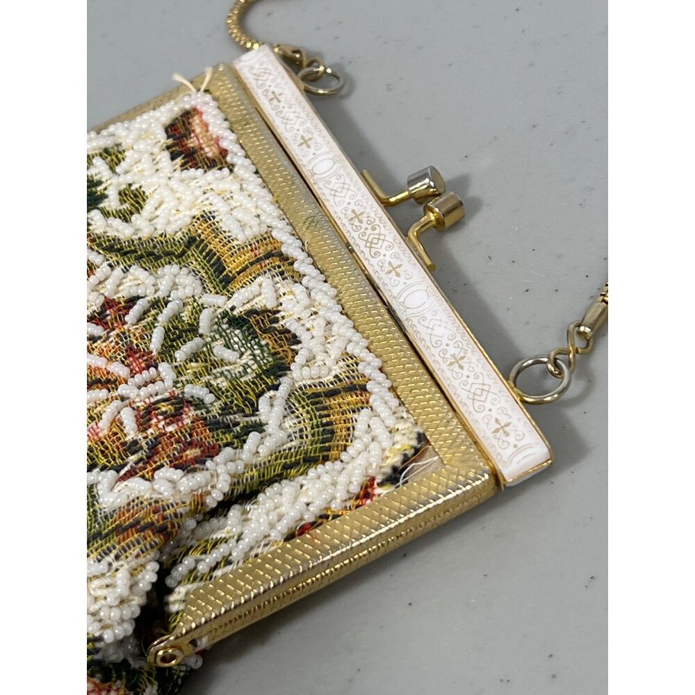 Walborg Vintage Tapestry Purse Multicolor Beaded Kisslock Boho Hippie Retro - Picture 3 of 8